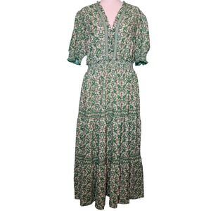 NWT Max Studio London Green Floral Smocked Tiered Maxi Dress 1X Boho Feminine